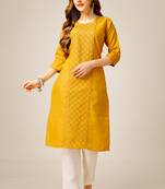 Yellow colour smart and sober sequins work ethnic office wear cotton fabric kurta set