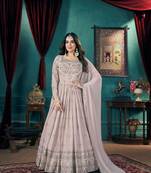 Chiku colour sophesticated partywear georgette fabric gown with metalic foil work