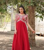 Red colour desginer partywear georgette fabric heavy sequins embroidered wedding wear gown
