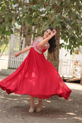 Red colour desginer partywear georgette fabric heavy sequins embroidered wedding wear gown 5