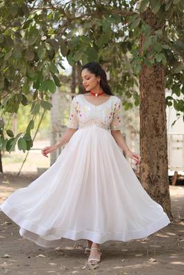 White colour desginer partywear georgette fabric heavy sequins embroidered wedding wear gown 2