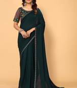 Georgeous Embroidered Border Vichitra Silk Woven Saree With Heavy Embroidered Unstitched Blouse