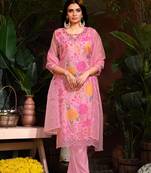 Pink colour floral printed resham work heavy partywear salwar suit