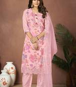 Pink colour beautiful floral printed resham work heavy partywear salwar suit