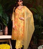 Mustard colour beautiful floral printed resham work heavy partywear salwar suit