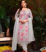 Grey colour beautiful floral printed resham work heavy partywear salwar suit