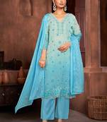 Beautiful blue colour organza fabric girlish readymade suit