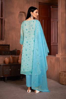 Beautiful blue colour organza fabric girlish readymade suit 2