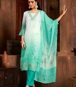 Beautiful sea green colour organza fabric girlish readymade suit