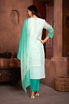 Beautiful sea green colour organza fabric girlish readymade suit 2