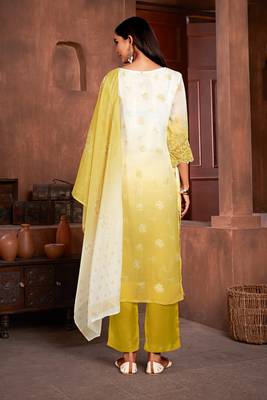 Beautiful mustard colour organza fabric girlish readymade suit 2