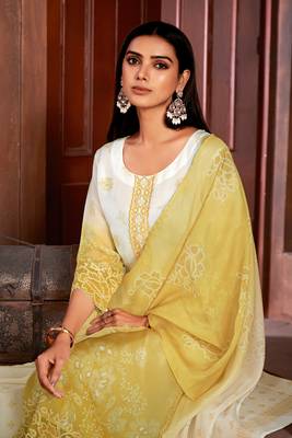 Beautiful mustard colour organza fabric girlish readymade suit 3