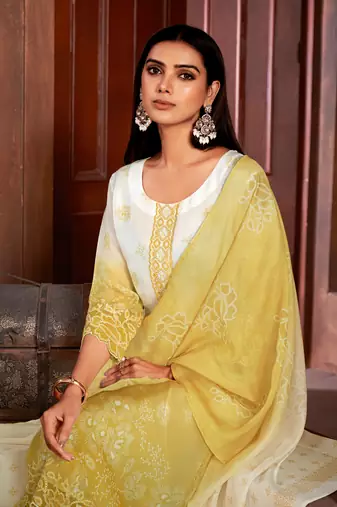 Beautiful mustard colour organza fabric girlish readymade suit