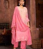 pink colour organza embroidered girlish readymade suit