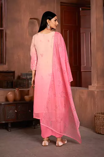 Beautiful pink colour organza fabric girlish readymade suit