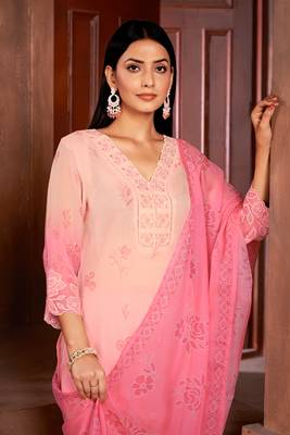 Beautiful pink colour organza fabric girlish readymade suit 3