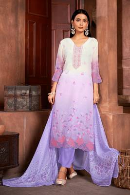 Beautiful lavender colour organza fabric girlish readymade suit 1