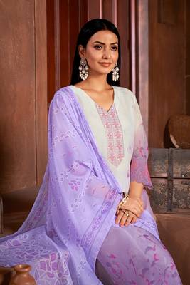 Beautiful lavender colour organza fabric girlish readymade suit 3