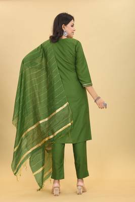 Green colour ethnic festive wear cotton fabric sober casual embroidered dress 2