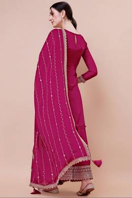 Glam and glamorous pink colour chinon fabric girlish trendy sharara dress for weddings 2