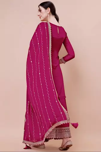Glam and glamorous pink colour chinon fabric girlish trendy sharara dress for weddings