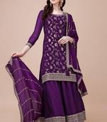 Glam and glamorous lavender colour chinon fabric girlish trendy sharara dress for weddings