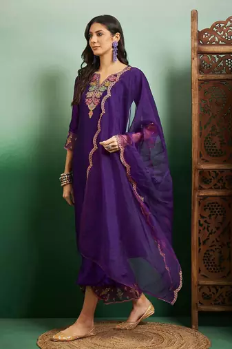 Purple colour ethnic readymade trendy stylish salwar kameez for party looks