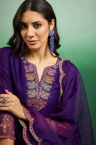 Purple colour ethnic readymade trendy stylish salwar kameez for party looks