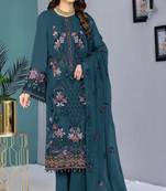 Dark cyan color embroideried faux georgette semi stitched salwar suit