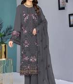 Grey color embroideried faux georgette semi stitched salwar suit