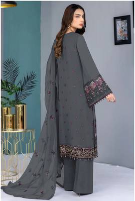 Grey embroidered faux georgette salwar suit 2