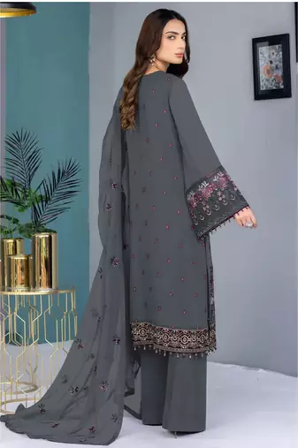Grey embroidered faux georgette salwar suit