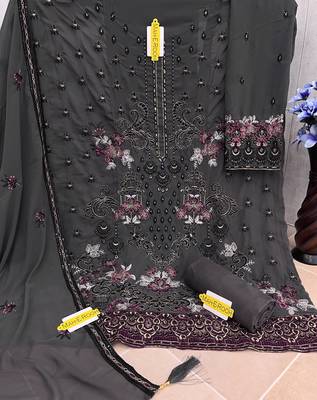 Grey embroidered faux georgette salwar suit 3