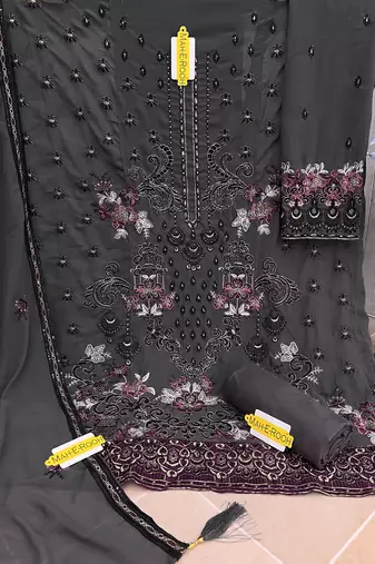 Grey embroidered faux georgette salwar suit