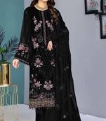 Black color embroideried faux georgette semi stitched salwar suit
