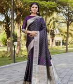 Koram Wine Kanjivaram Soft Satin Silk Zari Weaving Border And Woven Pallu Saree With Blouse For Women