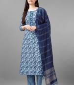 Blue colour rayon fabric designer printed with embroidery work readymade suits
