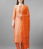 Orange colour rayon fabric designer printed with embroidery work readymade suits
