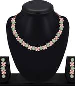Rose gold plated mint green cystals american diamond necklace jewellery set