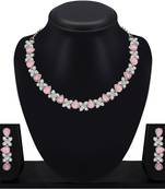 Silver plated mint pink cystals american diamond necklace jewellery se