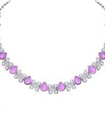 silver plated purple crystals ad diamond jewellery necklace set for women and girl