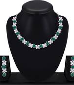 silver plated green crystals ad diamond jewellery necklace set for women and girls