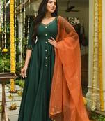 Smart trendy green colour rayon fabric smart printed readymade dress for festive looks