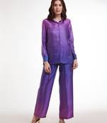 Purple gradient button-down pants set