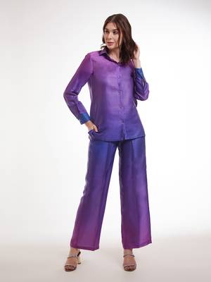 Purple gradient button-down pants set 2