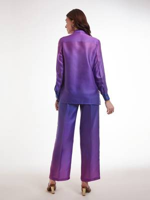 Purple gradient button-down pants set 4