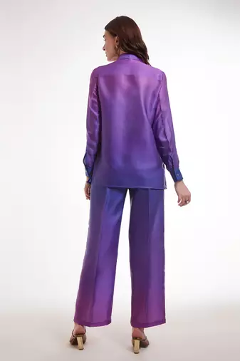 Purple gradient button-down pants set