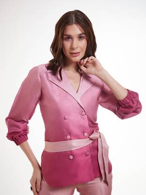 Pink gradient belted jacket set 4