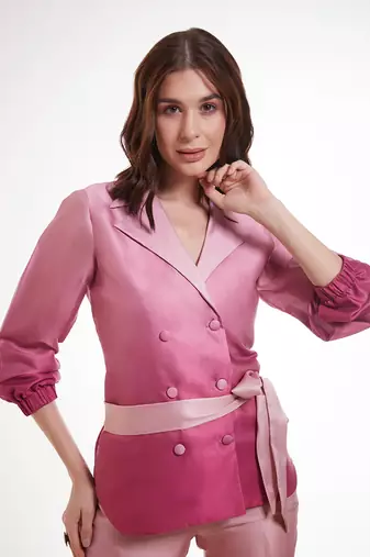 Pink gradient belted jacket set