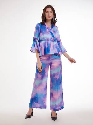Watercolor print peplum pants set 1